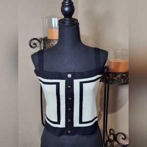 Chicwish Cream/Black Knit Parisian Tank With Bow Button Detail. Size XS/S. NWT